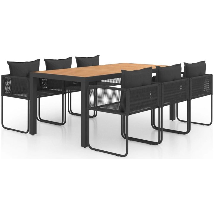 Matgrupp för trädgården 7 delar PVC-rotting svart och brun vidaXL 184.5 cm table length – bild 2