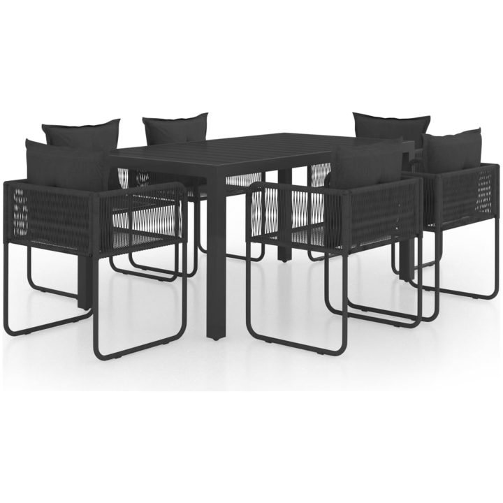 Matgrupp för trädgården 7 delar PVC-rotting svart vidaXL 150 cm table length – bild 2