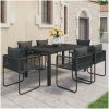 Matgrupp för trädgården 7 delar PVC-rotting svart vidaXL 150 cm table length – miniatyr 1