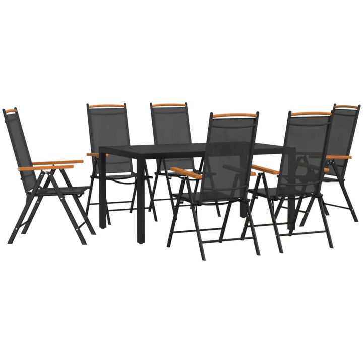Matgrupp för trädgården 7 delar svart aluminium vidaXL 150 cm bordslängd – bild 2
