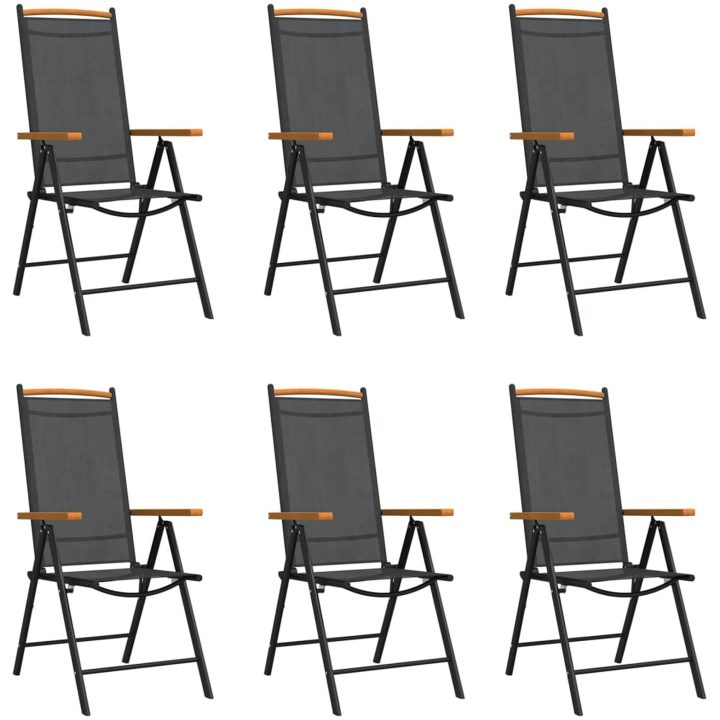 Matgrupp för trädgården 7 delar svart aluminium vidaXL 150 cm bordslängd – bild 3