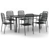 Matgrupp för trädgården 7 delar svart bomullsrep och stål vidaXL 160 cm table length – miniatyr 2