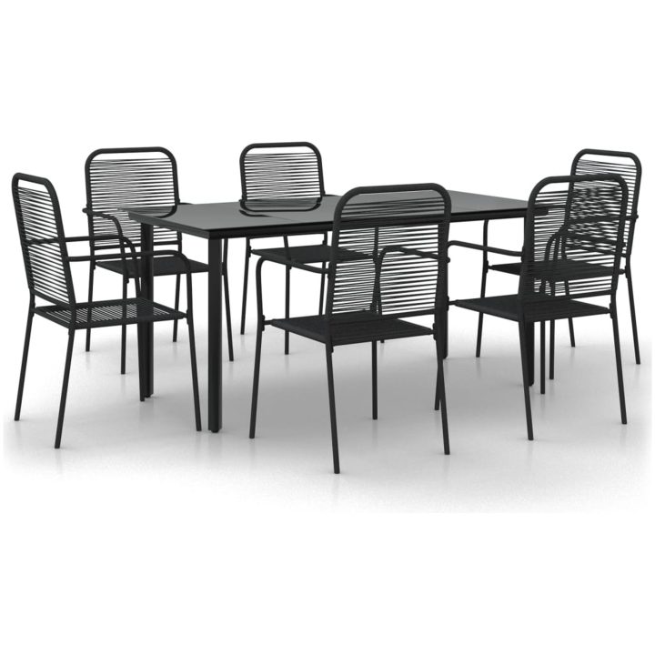 Matgrupp för trädgården 7 delar svart bomullsrep och stål vidaXL 160 cm table length – bild 2