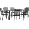 Matgrupp för trädgården 7 delar svart bomullsrep och stål vidaXL 160 cm table length – miniatyr 3