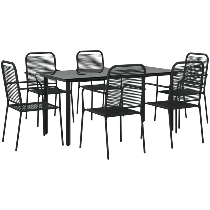 Matgrupp för trädgården 7 delar svart bomullsrep och stål vidaXL 160 cm table length – bild 3