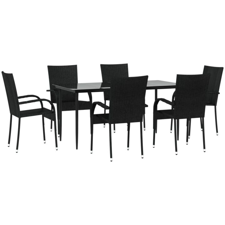 Matgrupp för trädgården 7 delar svart konstrotting vidaXL 160 cm bordslängd – bild 3
