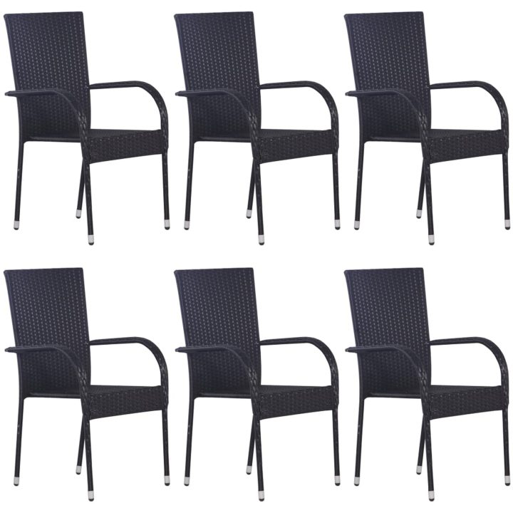 Matgrupp för trädgården 7 delar svart konstrotting vidaXL 160 cm bordslängd – bild 4