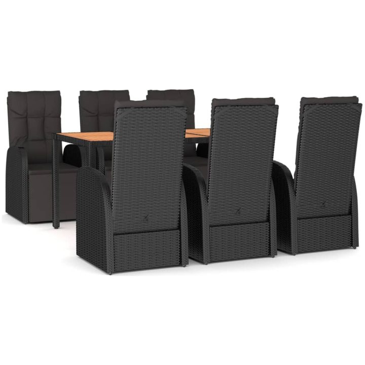 Matgrupp för trädgården 7 delar svart konstrotting&massivakacia vidaXL 150 x 90 x 75 cm – bild 2