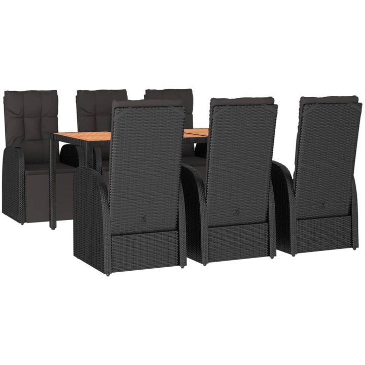 Matgrupp för trädgården 7 delar svart konstrotting&massivakacia vidaXL 150 x 90 x 75 cm – bild 3