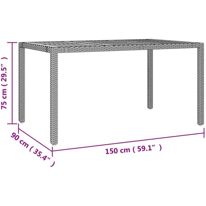 Matgrupp för trädgården 7 delar svart konstrotting&massivakacia vidaXL 150 x 90 x 75 cm – bild 9
