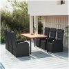 Matgrupp för trädgården 7 delar svart konstrotting&massivakacia vidaXL 150 x 90 x 75 cm – miniatyr 1