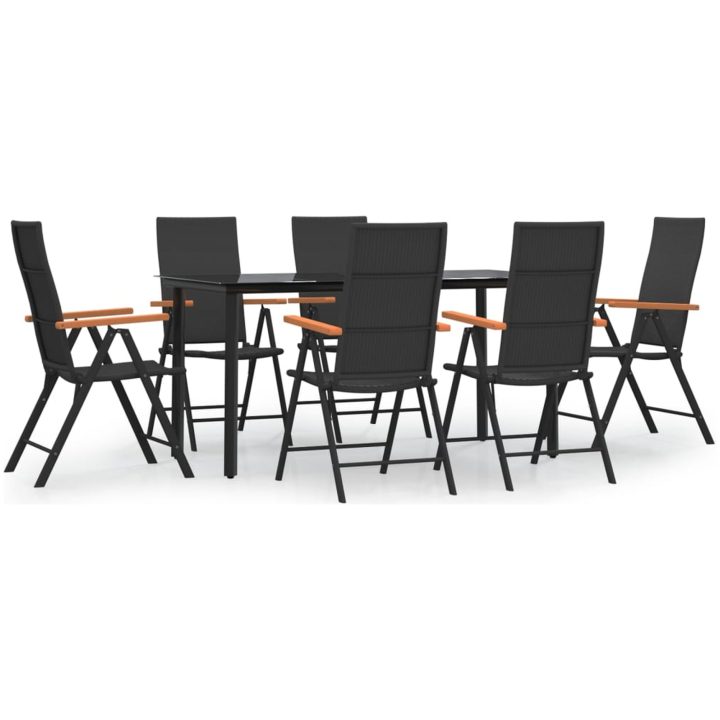 Matgrupp för trädgården 7 delar svart och brun konstrotting vidaXL 160 cm table length – bild 2