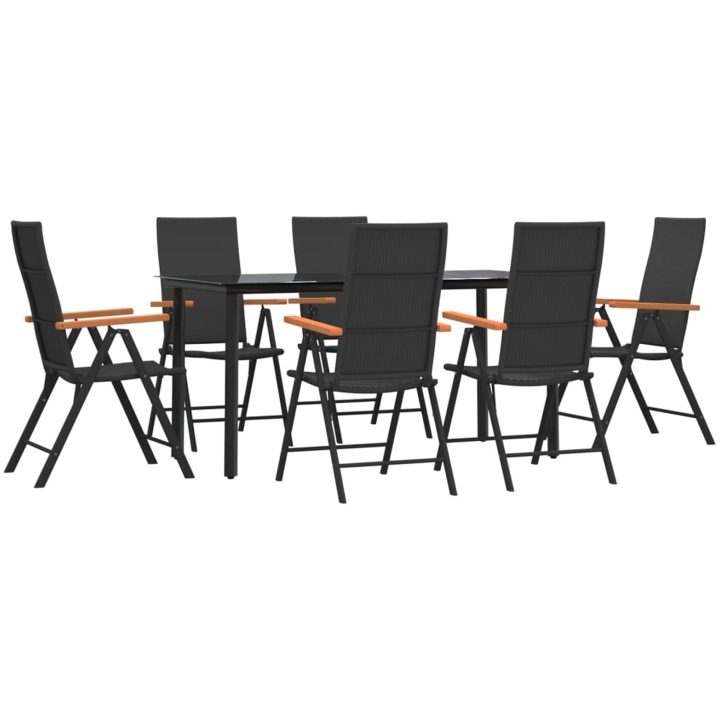 Matgrupp för trädgården 7 delar svart och brun konstrotting vidaXL 160 cm table length – bild 3