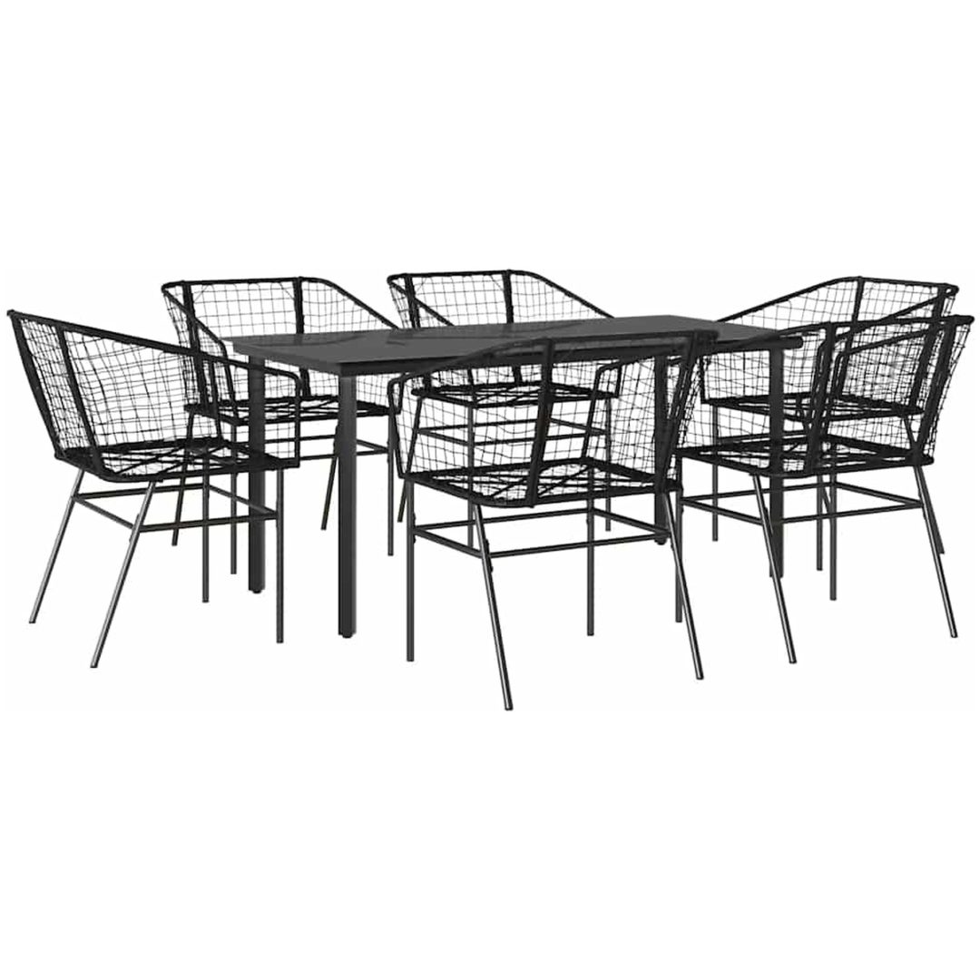 Matgrupp för trädgården 7 delar svart polyrotting glas vidaXL 160 x 80 x 74 cm – bild 2