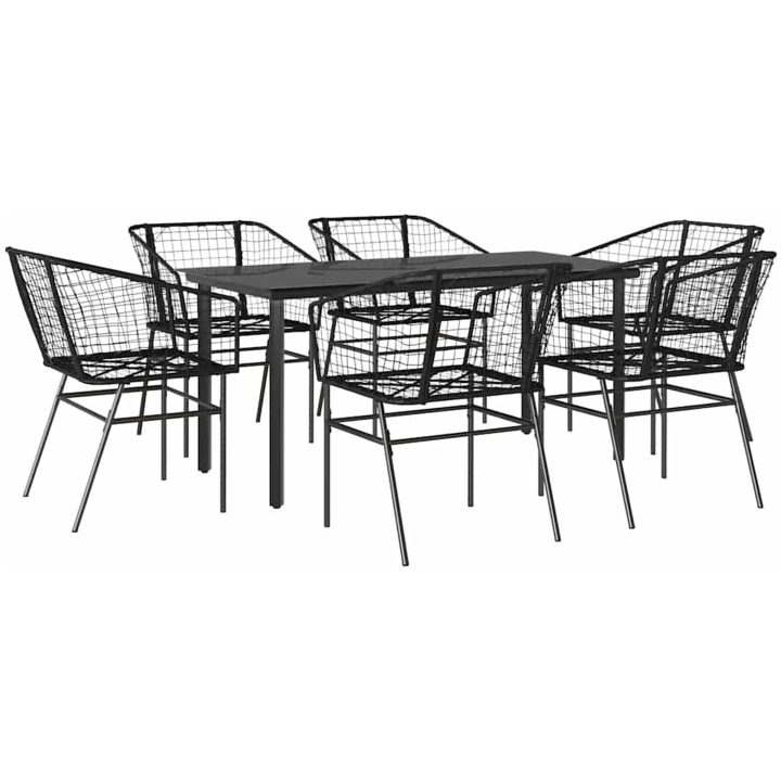 Matgrupp för trädgården 7 delar svart polyrotting glas vidaXL 160 x 80 x 74 cm – bild 2