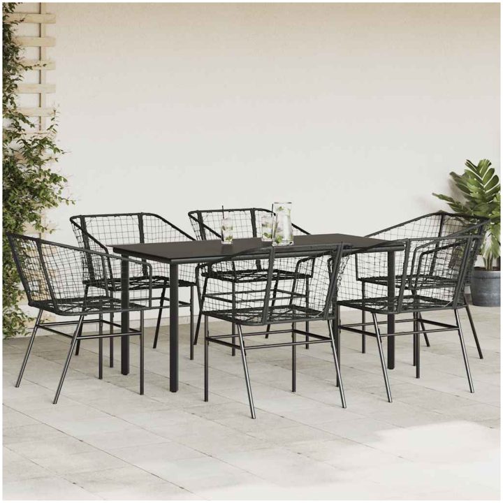 Matgrupp för trädgården 7 delar svart polyrotting glas vidaXL 160 x 80 x 74 cm – bild 3