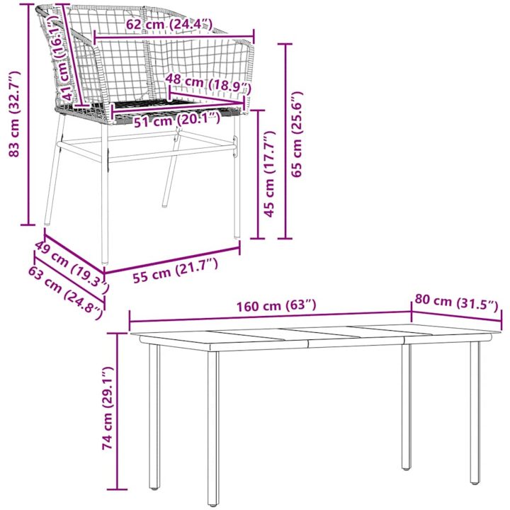 Matgrupp för trädgården 7 delar svart polyrotting glas vidaXL 160 x 80 x 74 cm – bild 8