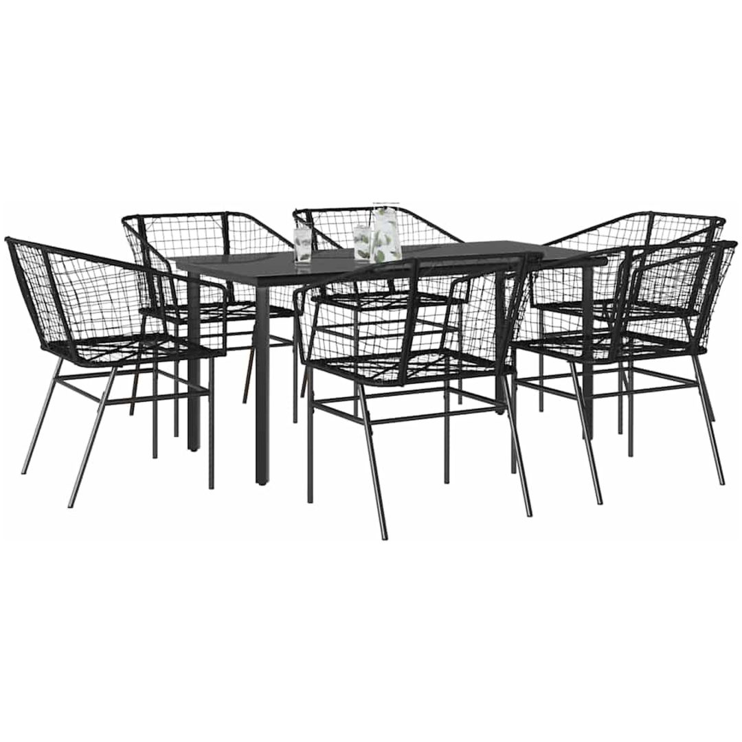 Matgrupp för trädgården 7 delar svart polyrotting glas vidaXL 160 x 80 x 74 cm