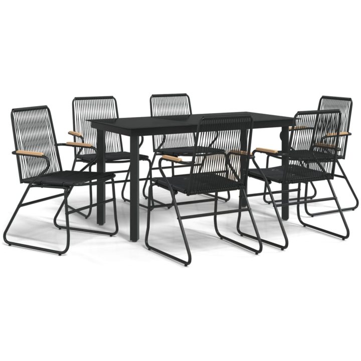 Matgrupp för trädgården 7 delar svart PVC-rotting vidaXL 140 cm table length – bild 2