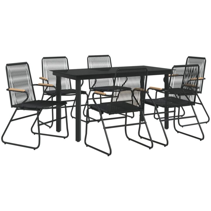 Matgrupp för trädgården 7 delar svart PVC-rotting vidaXL 140 cm table length – bild 3