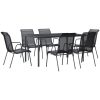 Matgrupp för trädgården 7 delar svart stål och textilen vidaXL 150 cm table length – miniatyr 2