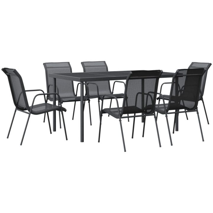 Matgrupp för trädgården 7 delar svart stål och textilen vidaXL 150 cm table length – bild 2