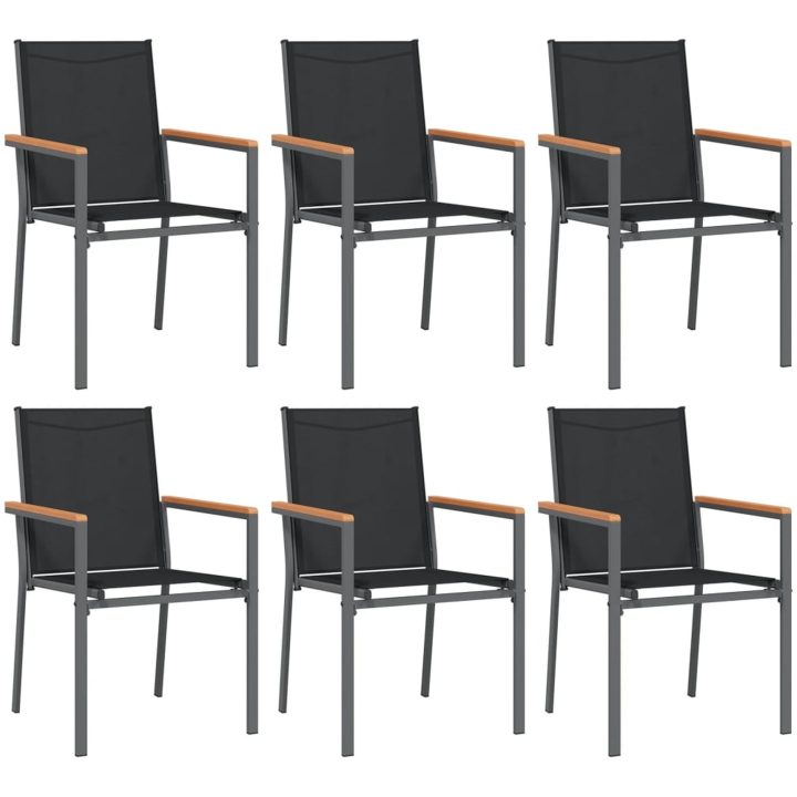 Matgrupp för trädgården 7 delar svart textilen och stål vidaXL 140 cm bordslängd – bild 4