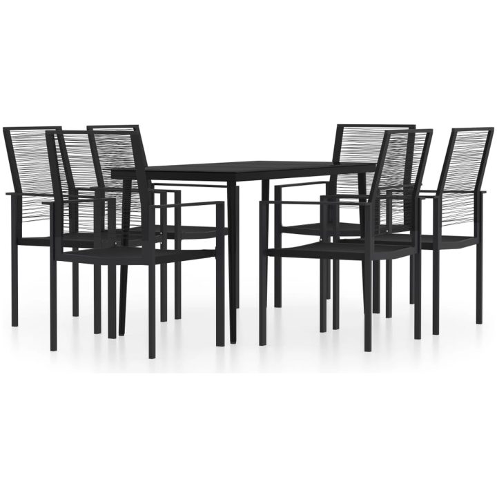 Matgrupp för trädgården 7 delar svart vidaXL 140 cm table length – bild 2