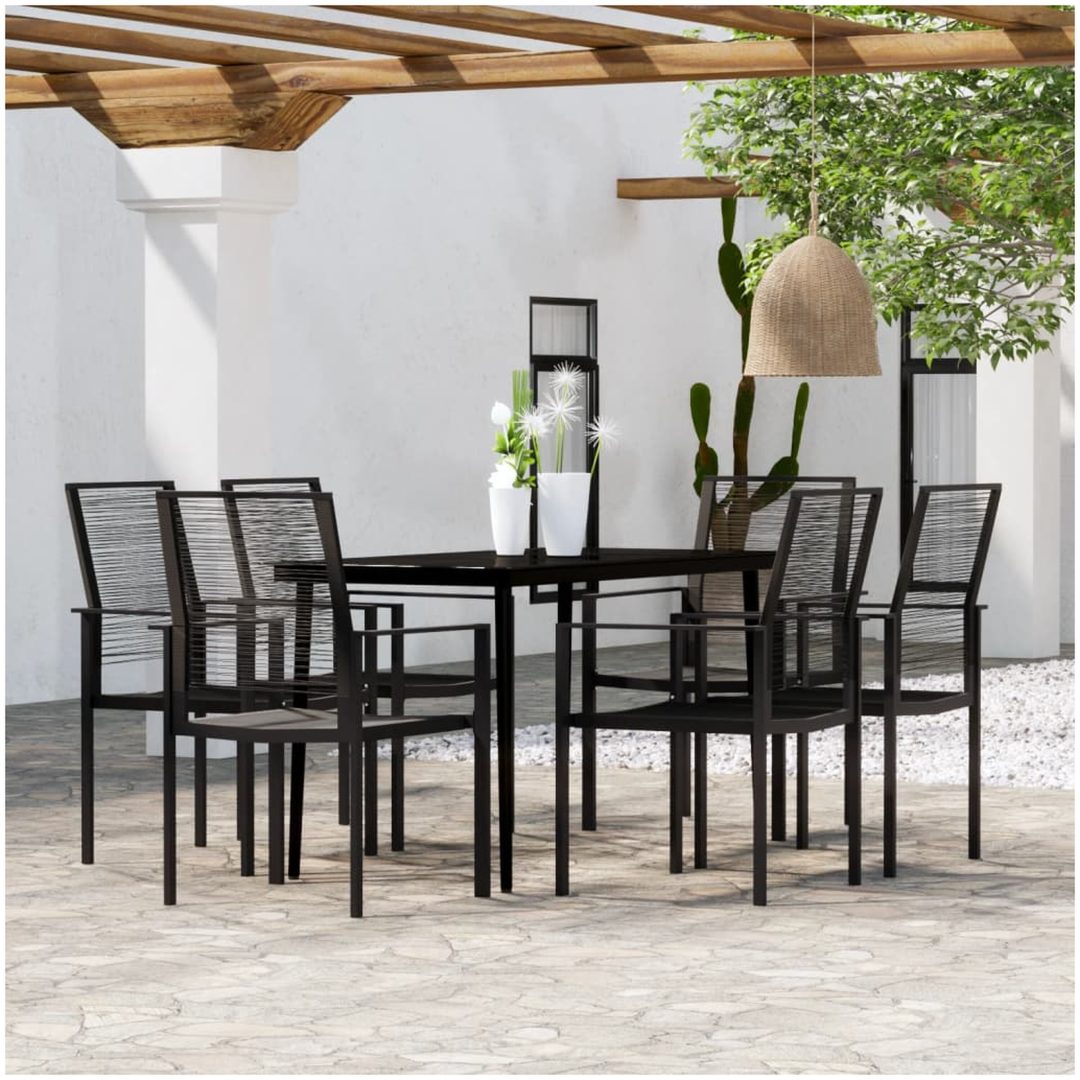Matgrupp för trädgården 7 delar svart vidaXL 140 cm table length