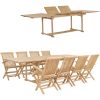 Matgrupp för trädgården 9 delar 180-280x100x75 cm teakträ vidaXL – miniatyr 1