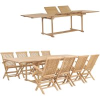 Matgrupp för trädgården 9 delar 180-280x100x75 cm teakträ vidaXL