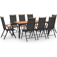 Matgrupp för trädgården 9 delar aluminium svart vidaXL