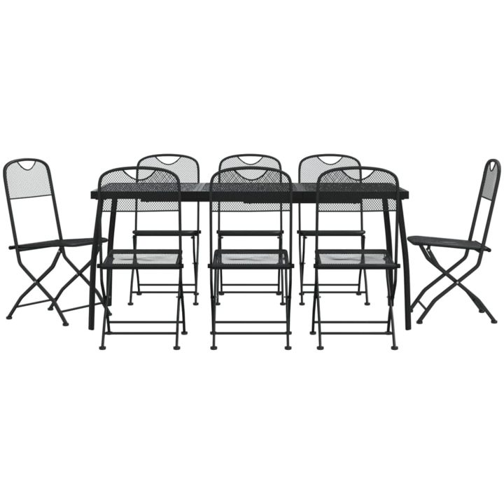 Matgrupp för trädgården 9 delar antracit metallnät vidaXL 165 cm table length – bild 2