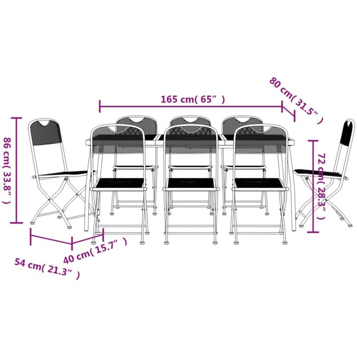 Matgrupp för trädgården 9 delar antracit metallnät vidaXL 165 cm table length – bild 9
