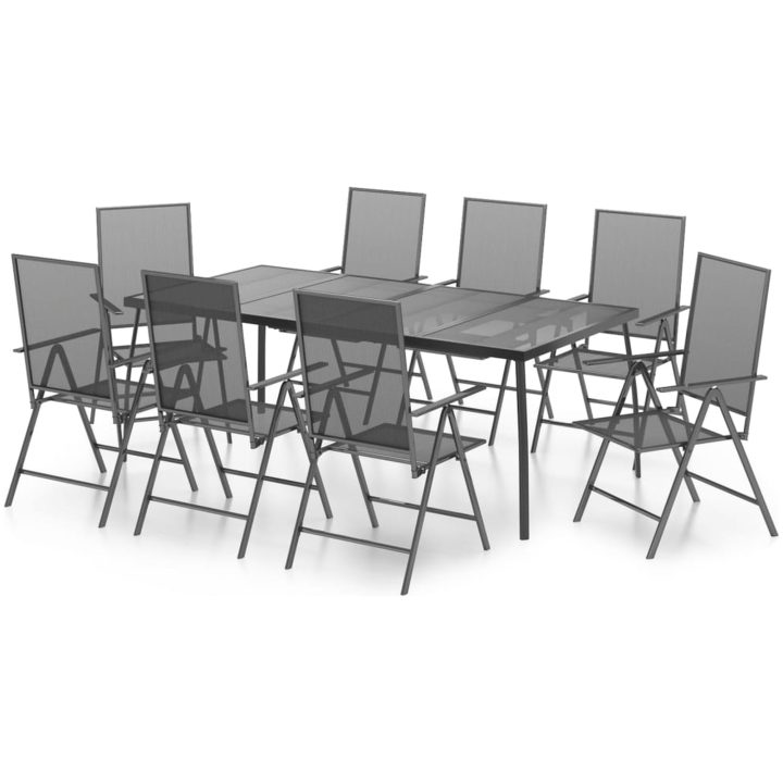 Matgrupp för trädgården 9 delar antracit stål vidaXL 200 cm table length – bild 2