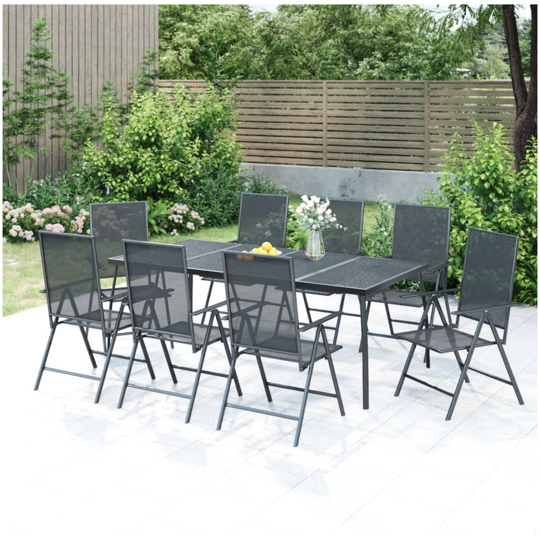 Matgrupp för trädgården 9 delar antracit stål vidaXL 200 cm table length