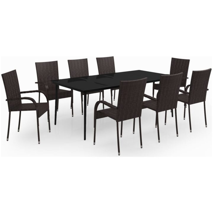 Matgrupp för trädgården 9 delar brun och svart vidaXL 200 cm table length – bild 2