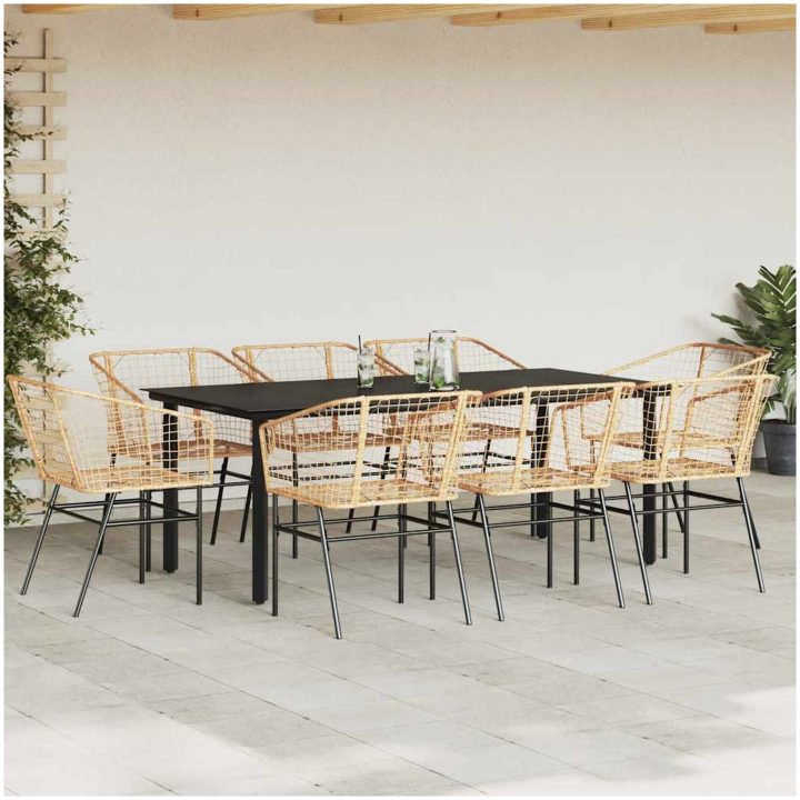 Matgrupp för trädgården 9 delar brun polyrotting glas vidaXL 200 x 100 x 74 cm – bild 3