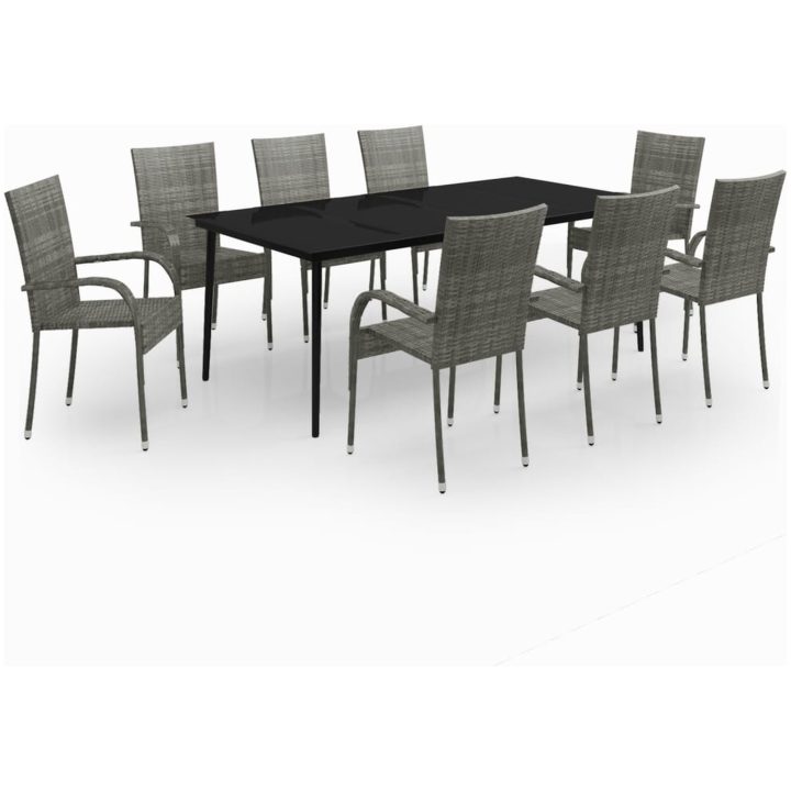 Matgrupp för trädgården 9 delar grå och svart vidaXL 200 cm table length – bild 2