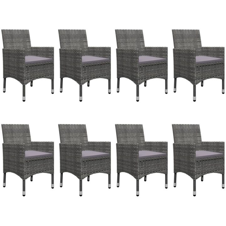 Matgrupp för trädgården 9 delar konstrotting och glas grå vidaXL – bild 6