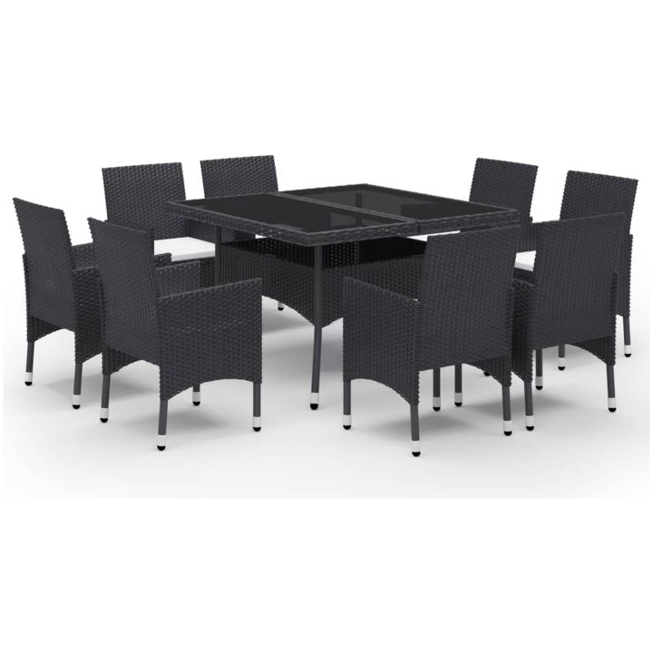 Matgrupp för trädgården 9 delar konstrotting och glas svart vidaXL – bild 2