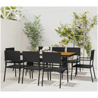 Matgrupp för trädgården 9 delar konstrotting svart vidaXL