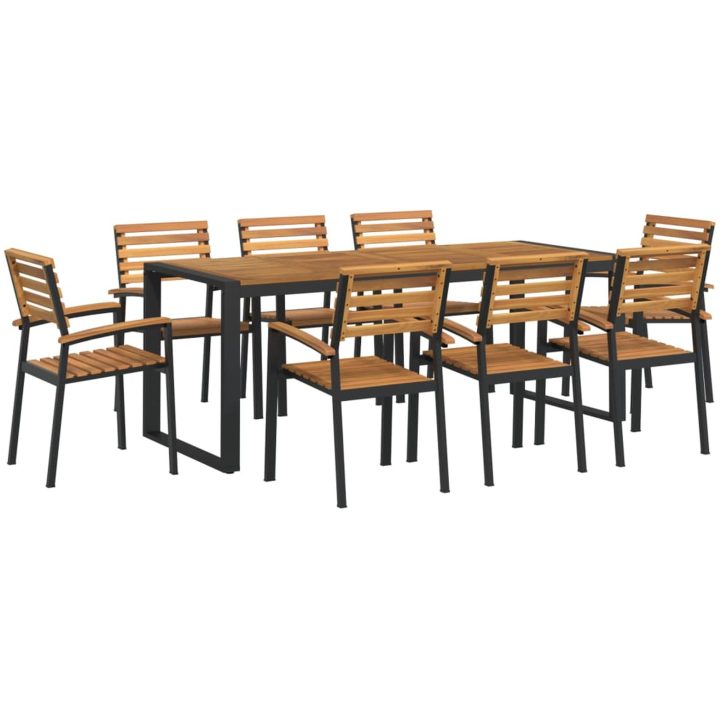 Matgrupp för trädgården 9 delar massivt akacia&metall vidaXL 200 cm table length – bild 2