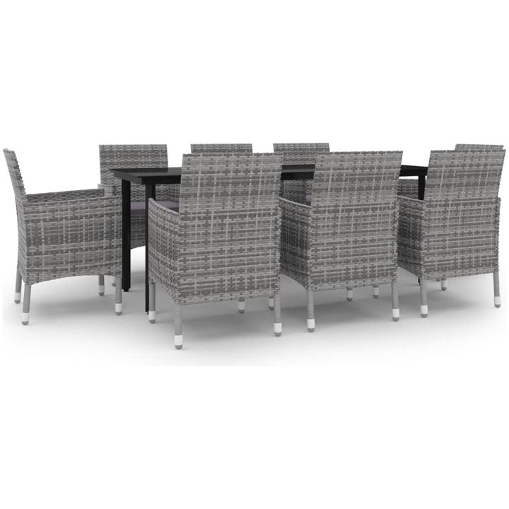 Matgrupp för trädgården 9 delar med dynor konstrotting och glas vidaXL 200 cm table length – bild 2