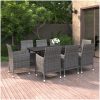 Matgrupp för trädgården 9 delar med dynor konstrotting och glas vidaXL 200 cm table length – miniatyr 1