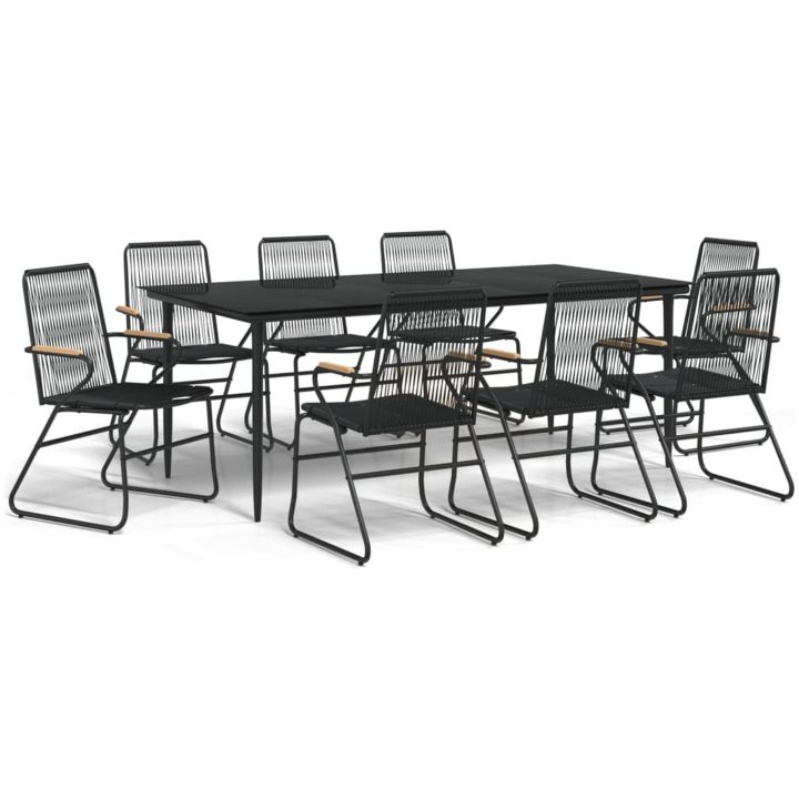 Matgrupp för trädgården 9 delar PVC-rotting svart vidaXL 200 cm table length – bild 2
