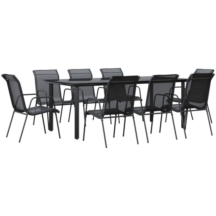 Matgrupp för trädgården 9 delar stål och textilen svart vidaXL 200 cm table length – bild 2