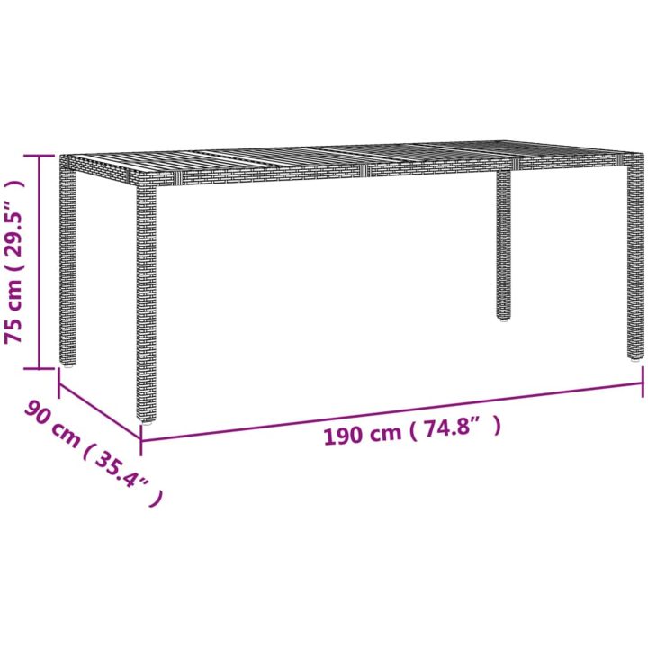 Matgrupp för trädgården 9 delar svart konstrotting&massivakacia vidaXL 190 x 90 x 75 cm – bild 9