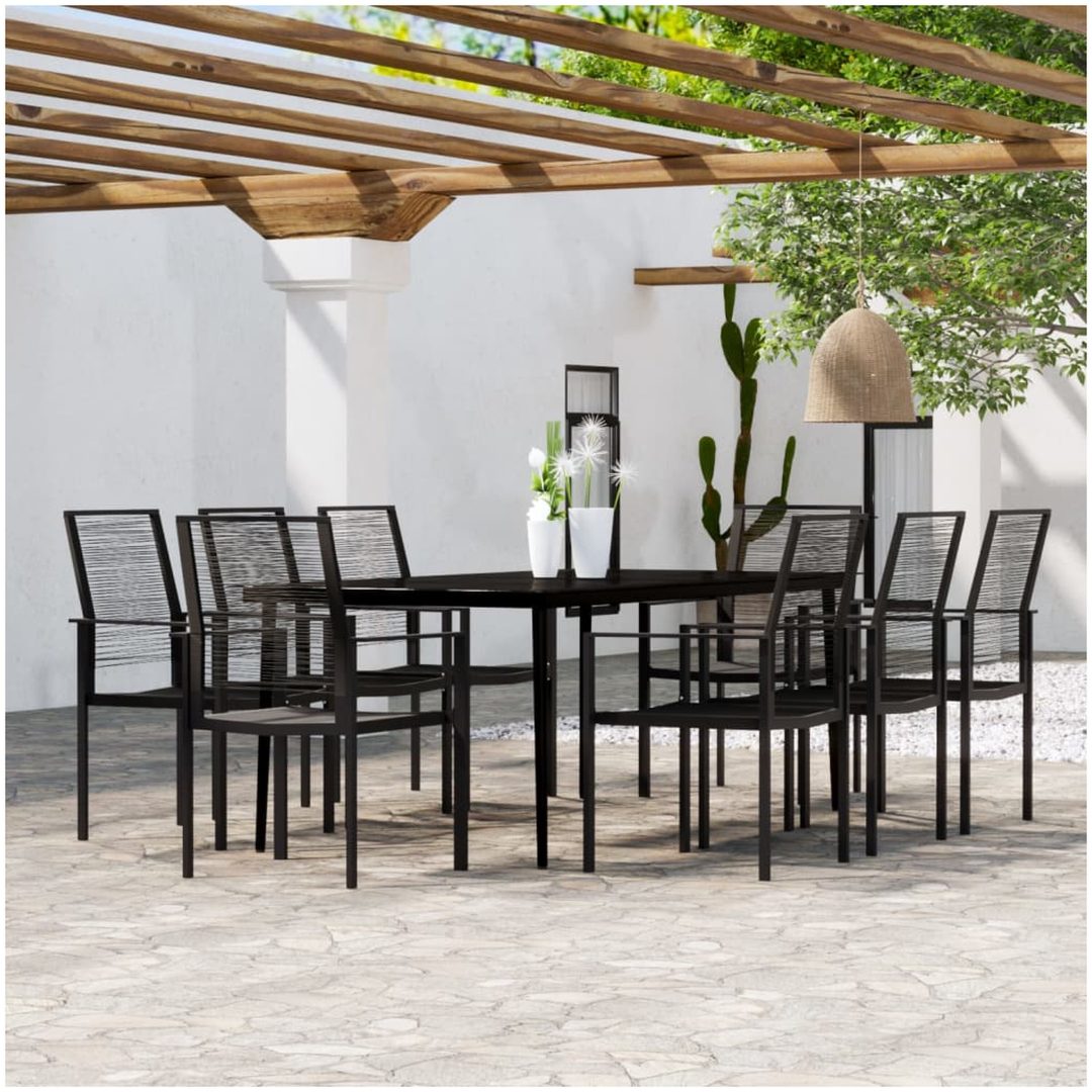 Matgrupp för trädgården 9 delar svart vidaXL 200 cm table length