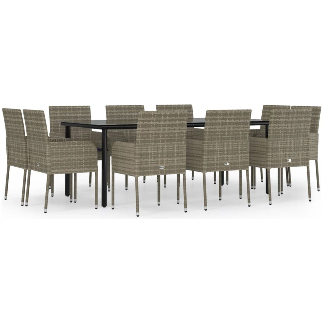 Matgrupp för trädgården dynor 11 delar svart&grå konstrottning vidaXL 200 cm table length – bild 2